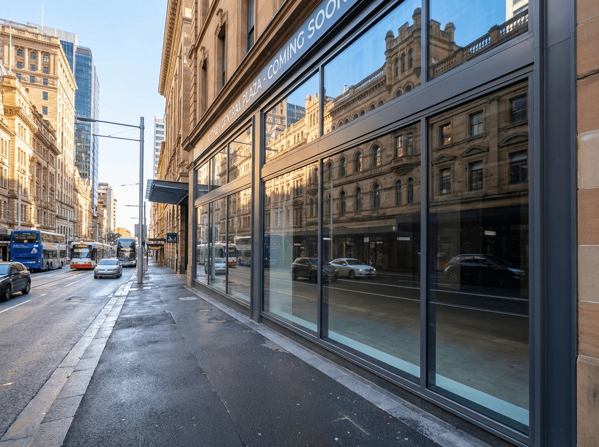 Large commercial shopfront pane being installed on a Sydney high street.